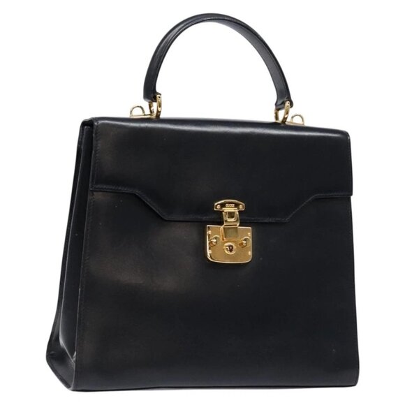 GUCCI Hand Bag Leather Navy Gold 000 1274 0192 Auth ep10091 - Picture 1 of 16